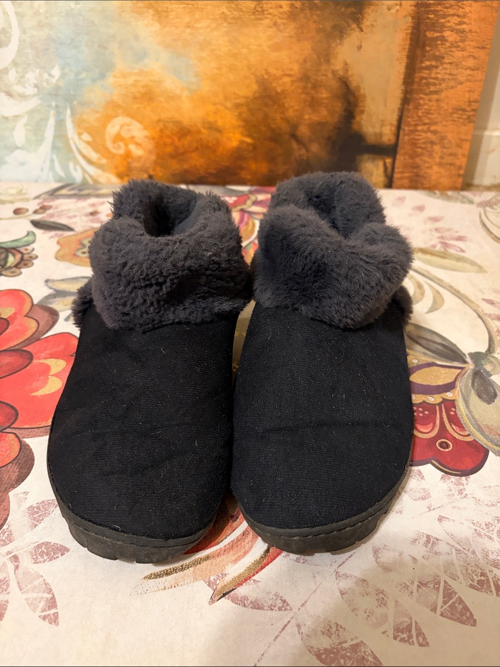 Jessica Simpson Black Plush Cuff Slip-On Slippers